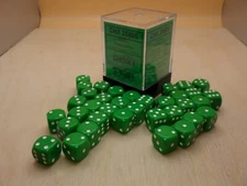Chessex Opaque Green with White 12mm Set of 36 D6 Dice RPG Tabletop Game
