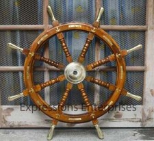 Handmade Nautical Marine Brass Anchor 36" Wooden Steering Ship Wheel Decor