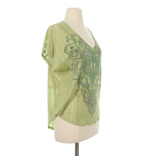 One World Women's Green Embellished V-Neck Shirt Top - Size Small - Picture 4 of 8