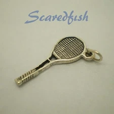 TENNIS RACKET 925 Sterling Silver Charm Pendan with jump ring
