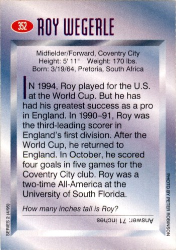 1995 Sports Illustrated for Kids #352 Roy Wegerle Soccer - Picture 2 of 2