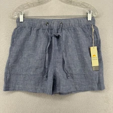 C&C CALIFORNIA Shorts S 100% Linen Chambray Elastic Waist Coastal Boho Blue NEW