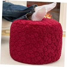 Ottoman Foot Rest Stuffed Round Boho Floor Poof 18"D x 18"W x 14"H Burgundy