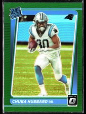 2021 Panini Optic Chuba Hubbard Green Prizm RC #P-287 Rookie Football Card. rookie card picture