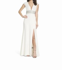 Xscape Sheath Embellished V Neck Gown Ivory Dress Sz 12