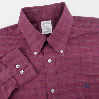 Brooks Brothers Regent Fit Plaid Shirt Burgundy Long Sleeve Mens M