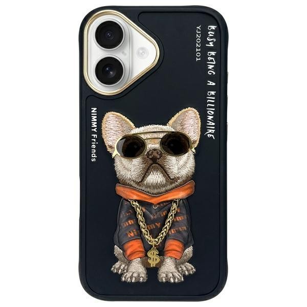 Coque iPhone 16 chien cool Nimmy noire avec lunettes pour affirmer votre style au quotidien