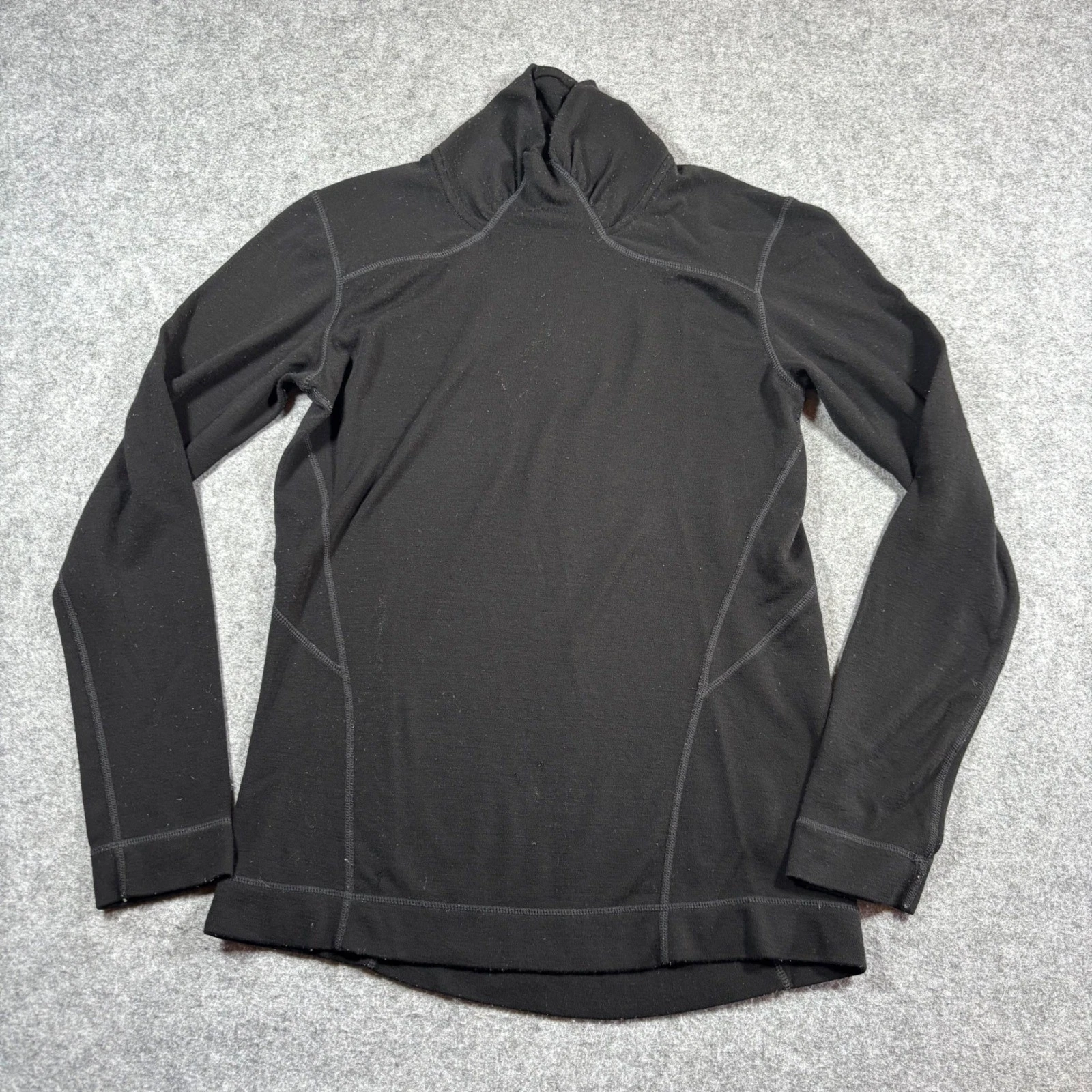 Smartwool Womens Black 100% Merino Wool Funnel Neck Base Layer Top Size L SS223