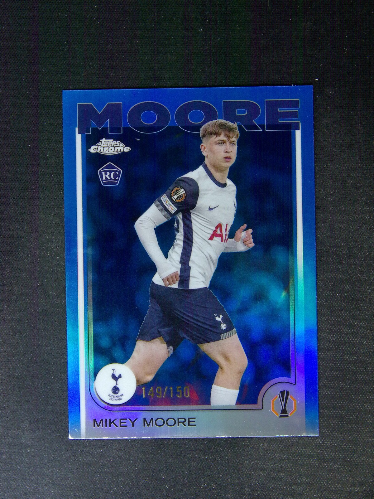2024-25 Topps Chrome UEFA Mikey Moore #199 RC Rookie Blue Refractor /150