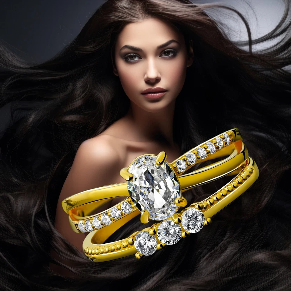 Pulseira de prata esterlina de três pedras – Anel folheado a ouro com 3 pedras cúbicas de zircônia - Imagem 2 de 4