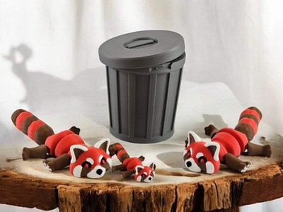 Cute Red Panda Trash Can Toy Set - Adorable Playtime for Kids - 3D Printed Red P