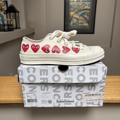 Converse x CDG Cream & Red Multi Heart Sneakers - 5W - Authentic - Brand New