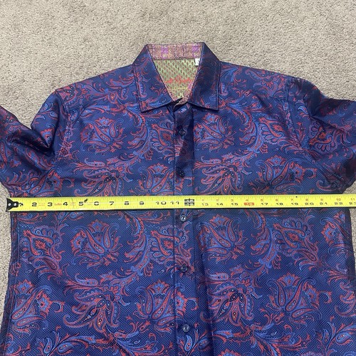 Camisa Robert Graham Edición Limitada Hombre Mediana Seda Paisley Floral Rojo Azul - Imagen 12 de 19