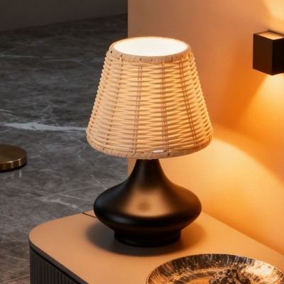 Bamboo Weave Table Lamp - Retro Bedside Night Light For Study Room