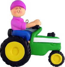 Tractor Green Female Personalized Christmas Tree Ornament