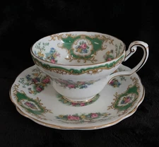 EB Foley Bone China Tea Cup & Saucer "Broadway"  Green Made in  England 1920's