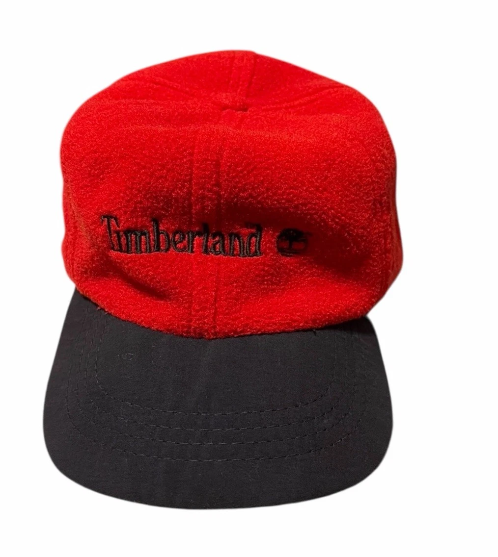 Vintage 90s Timberland Weathergear Logo Red Fleece Strapback Hat Cap USA Made