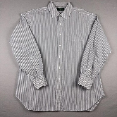 VTG Tom James Dress Shirt Mens 2XL Blue Stripe Long Sleeve Button Front 1998