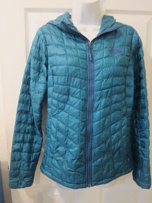 Womens The North Face teal colored Thermoball hooded coat jacket - size S