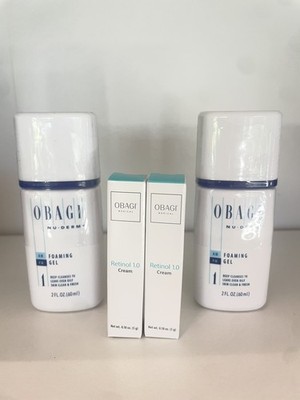 2X Obagi Nu-Derm Foaming Gel Face Cleanser 2 Fl Oz /60 ml + 2 retinol travel siz