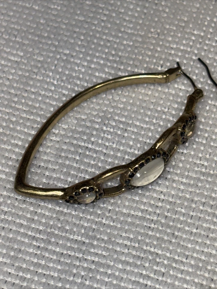 Lucky Brand Gold Tone Oval Hoop Earrings W/ Milky White Stone. 2” New In Box - Image 4 of 4