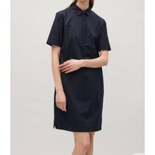 COS Navy Blue Short Sleeve Polo Shirt Dress Minimalist Shift with Pockets Sz M