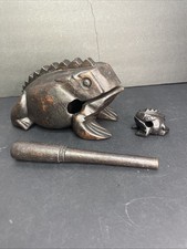 2 Hand Carved Wood Percussion Guiro Rasp Frog Music Instrument w/ 1 Stick Brown