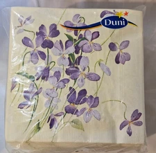DUNI 13"x13" 3 Ply Dinner Paper Napkins Purple Floral 150 Count   NOS