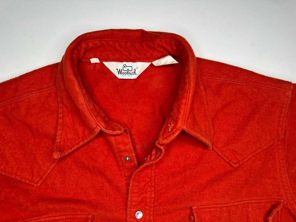 Vintage Woolrich Pearl Snap Chamois Western Shirt Heavy Flannel 70’s Orange XL - Image 3 of 4