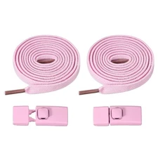 No Tie Shoelaces with 2 Metal Square Buckle Clips, 1Pair & Pink