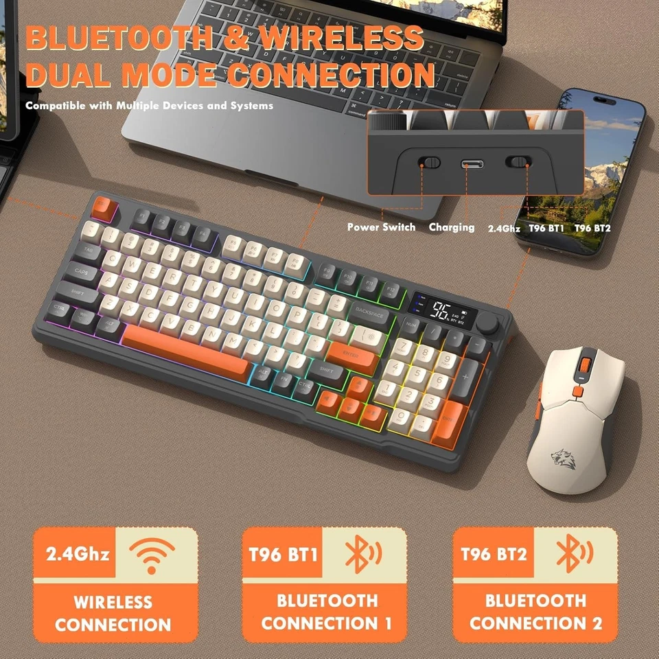 T96 Wireless 2.4G RGB Membrane Gaming Keyboard and Optical Mouse Set 4000 DPI - Image 4 of 4