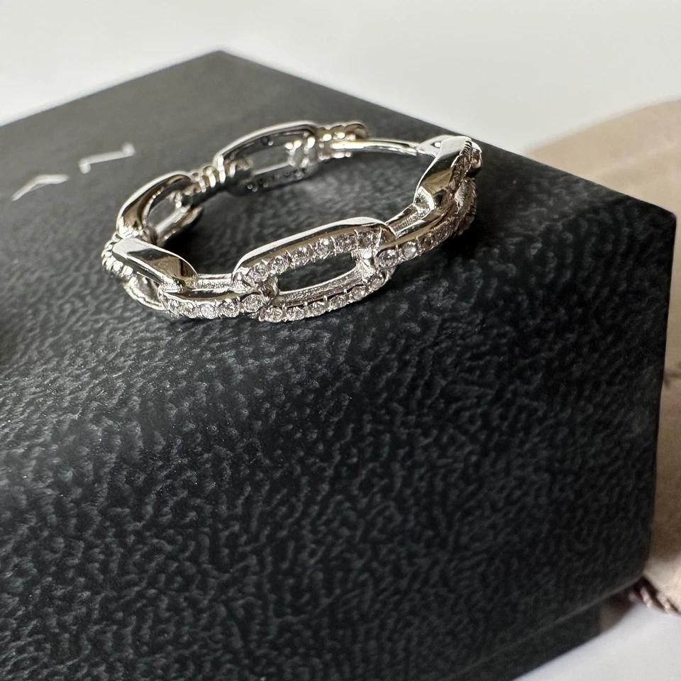 David Yurman Stax Hoop Earrings Sterling Silver 925 with Diamons - Image 4 of 4