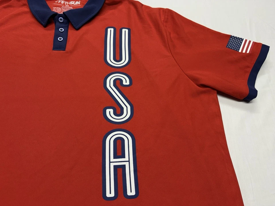 Fifth Sun Brand Team USA Red Men’s Performance Polo Shirt Size 2XL - Image 2 of 4