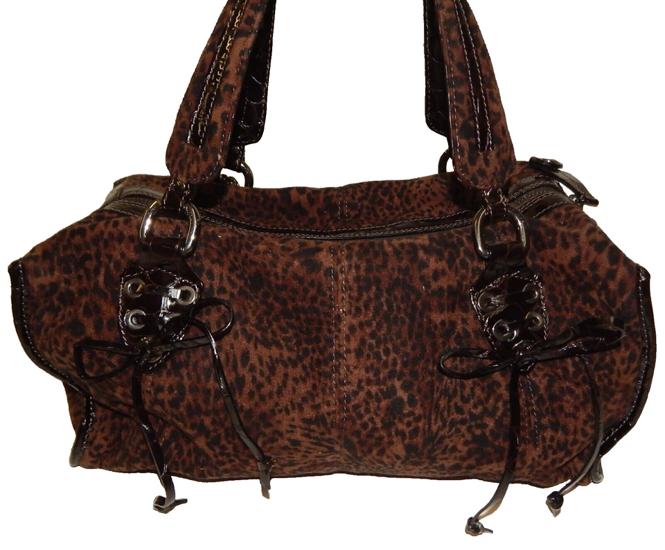 Bolso de Hombro Donald Pliner Italia Gamuza Pantera y Charol Cuero de Cocodrilo Nuevo con Etiquetas $610 Foto 4 de 4
