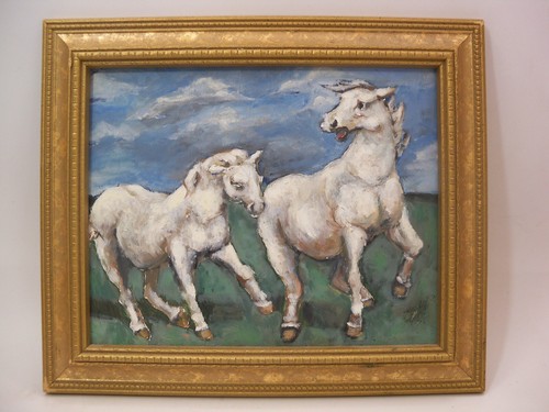 Weiße Camargue Pferde Öl an Bord Gemälde von Mia Dovi Provence Frankreich - Bild 2 von 12