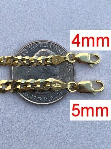 14k Gold Plated REAL Solid 925 Silver Cuban Link Flat Chain 4-8mm 18-30" Italy - Picture 8 of 11