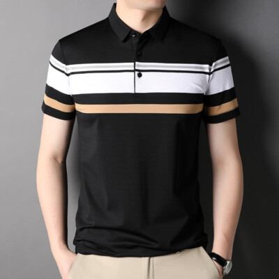 ZONBAILON Men's Breathable Summer Stripe Classic Sport Short Sleeve Polo Shirt