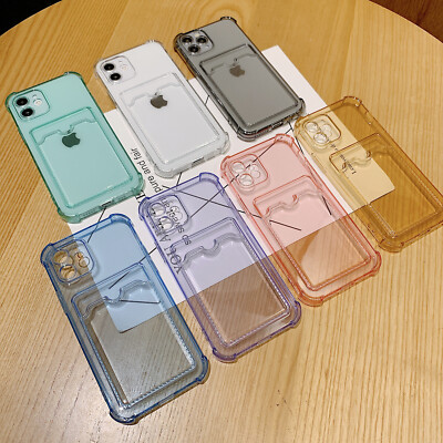 For iPhone 15 14 Pro Max 13 12 XS XR 87 Clear Wallet Card Holder Case Shockproof