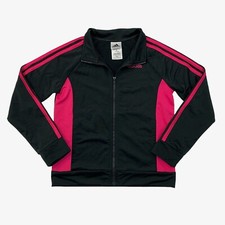 Adidas Jacket Youth M Medium Black Pink Full Zip Long Sleeve Athletic Activewear