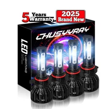 4Pc 9005+9006 LED Combo Headlight Kit COB 240W Light Bulbs High & Low Beam White