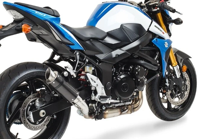 Silenciador de escape deslizable de fibra de carbono Hotbodies MGP para Suzuki GSX-S 750 2015-21 Foto 2 de 3