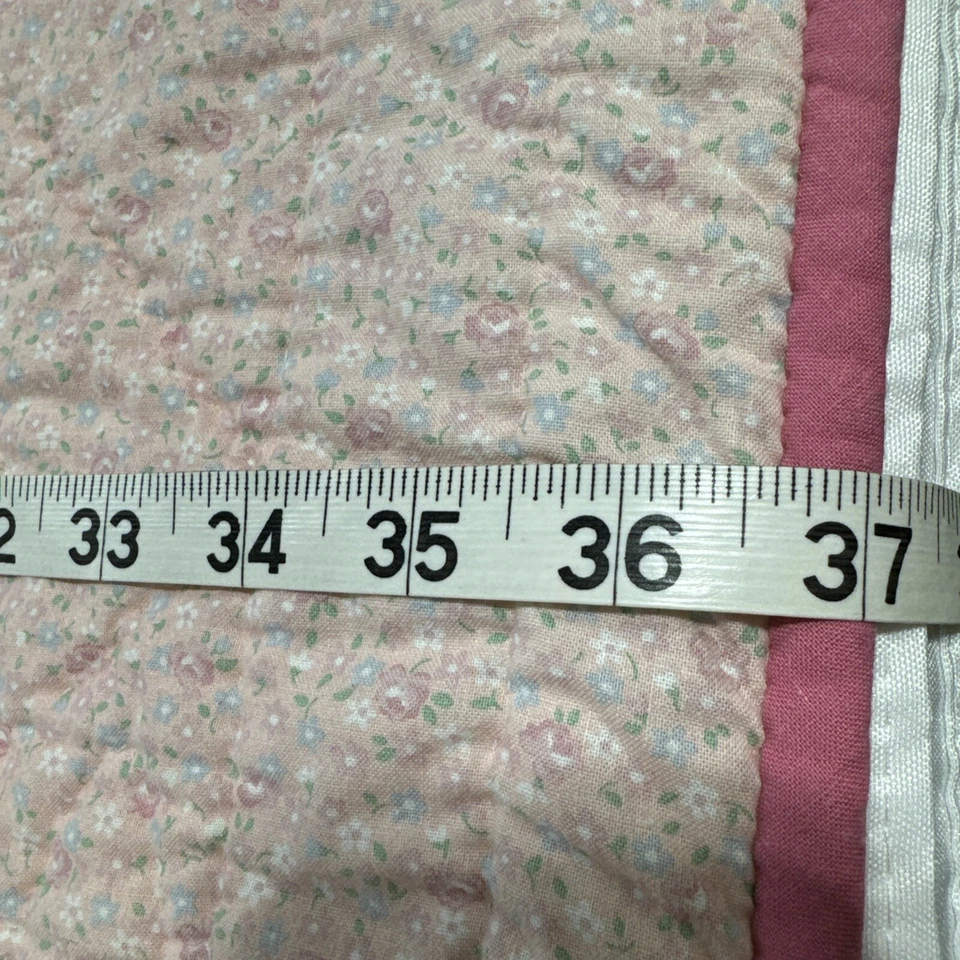 Edredón de arte de pared acolchado a mano rosa azul crema floral 37 pulgadas de ancho x 46 pulgadas de largo Foto 4 de 4