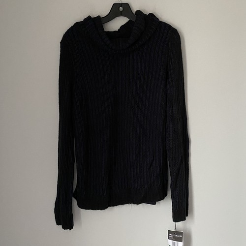 DKNY Women’s Cowl Neck Ribbed Knit Navy Blue and Black Sweater size L