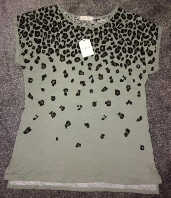New Oasis Khaki Leopard Print T-shirt Top UK M Sold Out UK