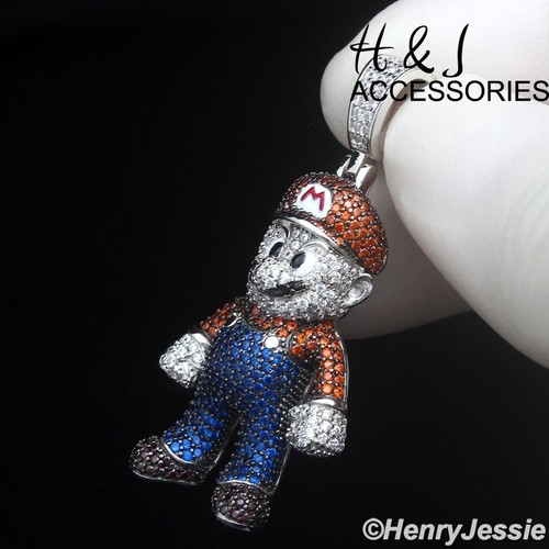 925 STERLING SILVER ICY BLING CZ HIPHOP 3D SUPER MARIO CARTOON PENDANT*ASP499 - Picture 3 of 5