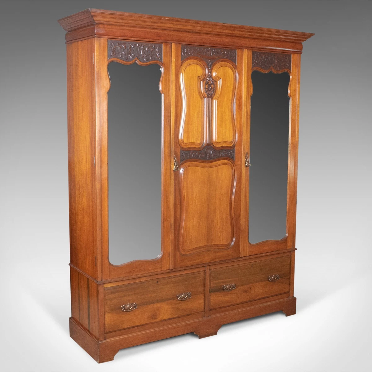Antique Wardrobe English Walnut Compactum R. James Gloucester Circa 1900