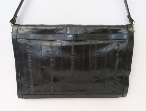 VINTAGE 1950s 60s BLACK EEL SKIN CLUTCH SHOULDER BAG HANDBAG 5 POCKETS - Picture 4 of 9
