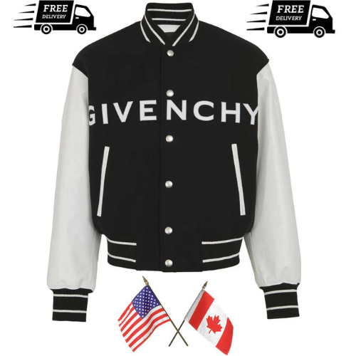 Men's Women Givenchy Logo Letterman Varsity Wool and Leather Black & Blue Jacket - Picture 1 of 54