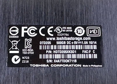 Toshiba DTD205 500GB 2.5” USB 3.0 Hard Disk Drive HDD External w