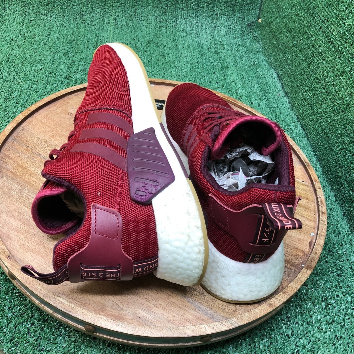Adidas Men NMD R2 Burgundy Maroon White Gum Running Shoes Sneaker Size 12  CQ2404